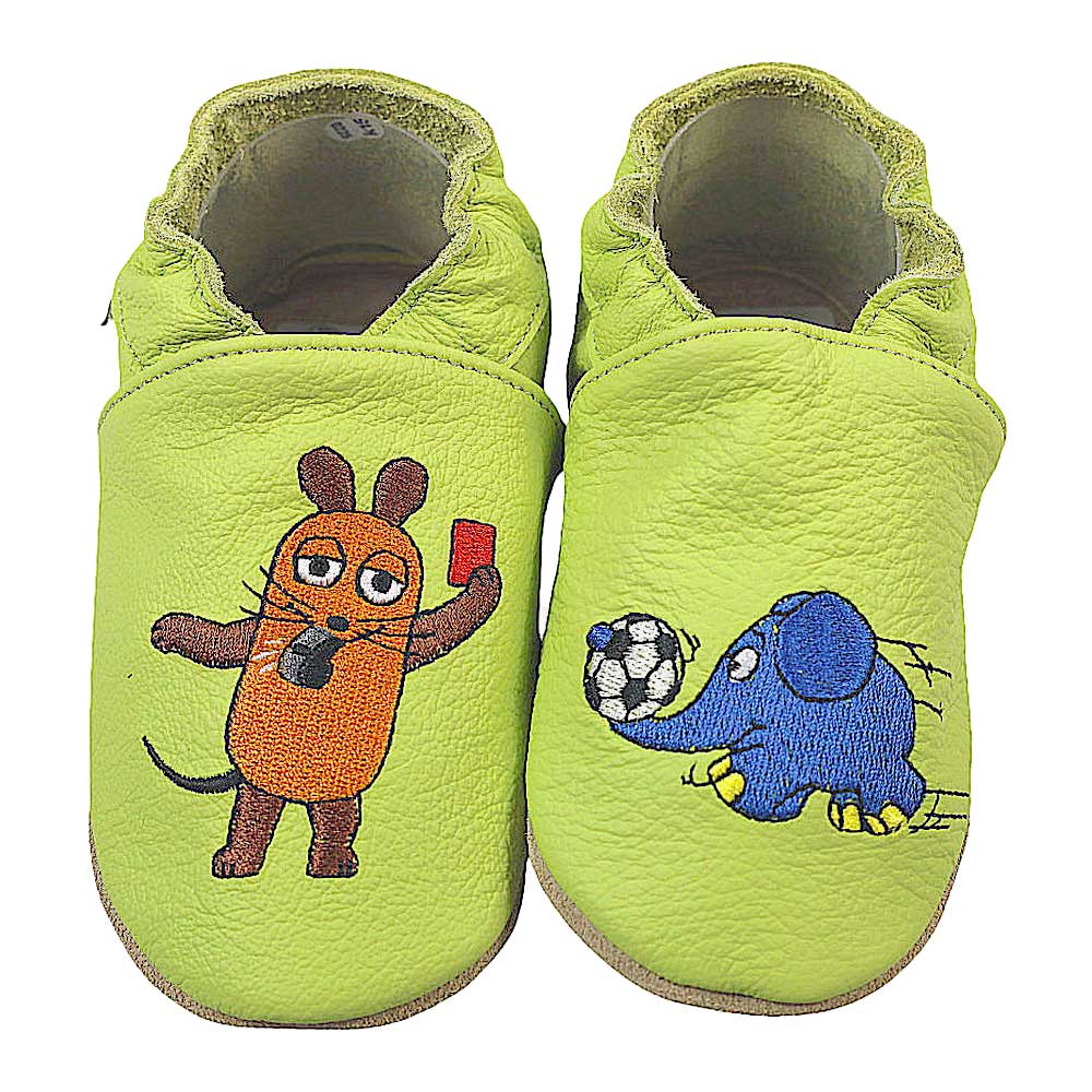 Kitaschuhe Maus mit Elefant Fußball grün Kitaschuhe Maus mit Elefant Fußball grün