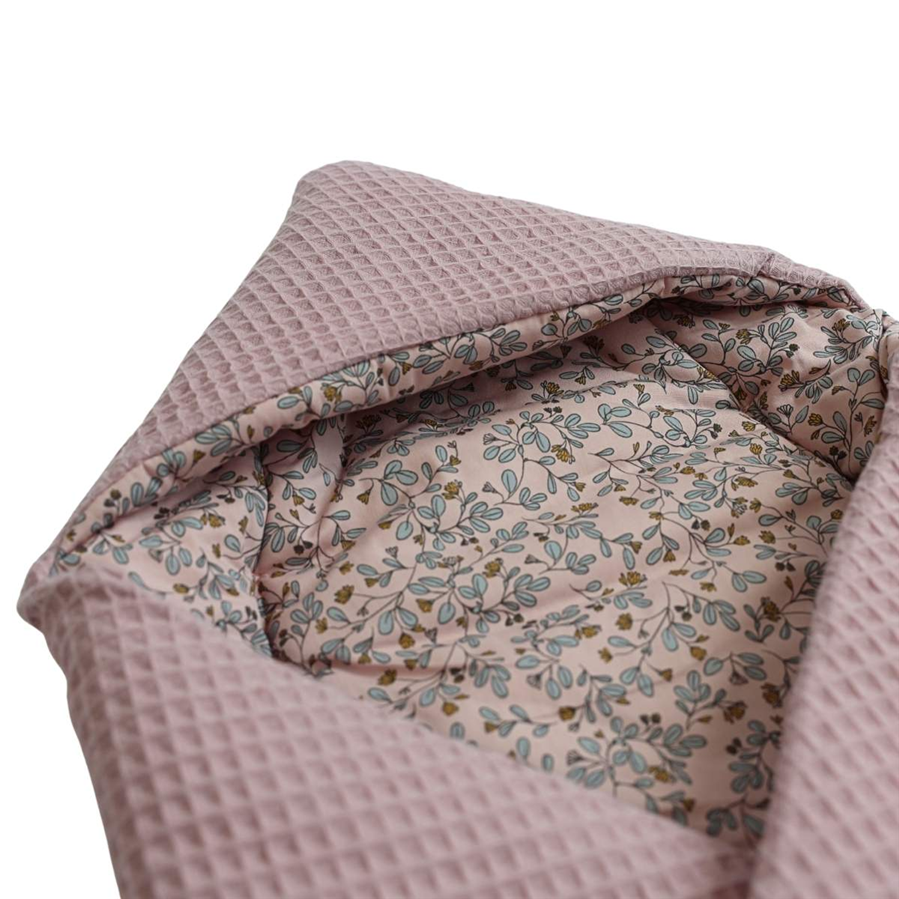 Einschlagdecke Waffelmuster mauve/Blumenranken rosa
