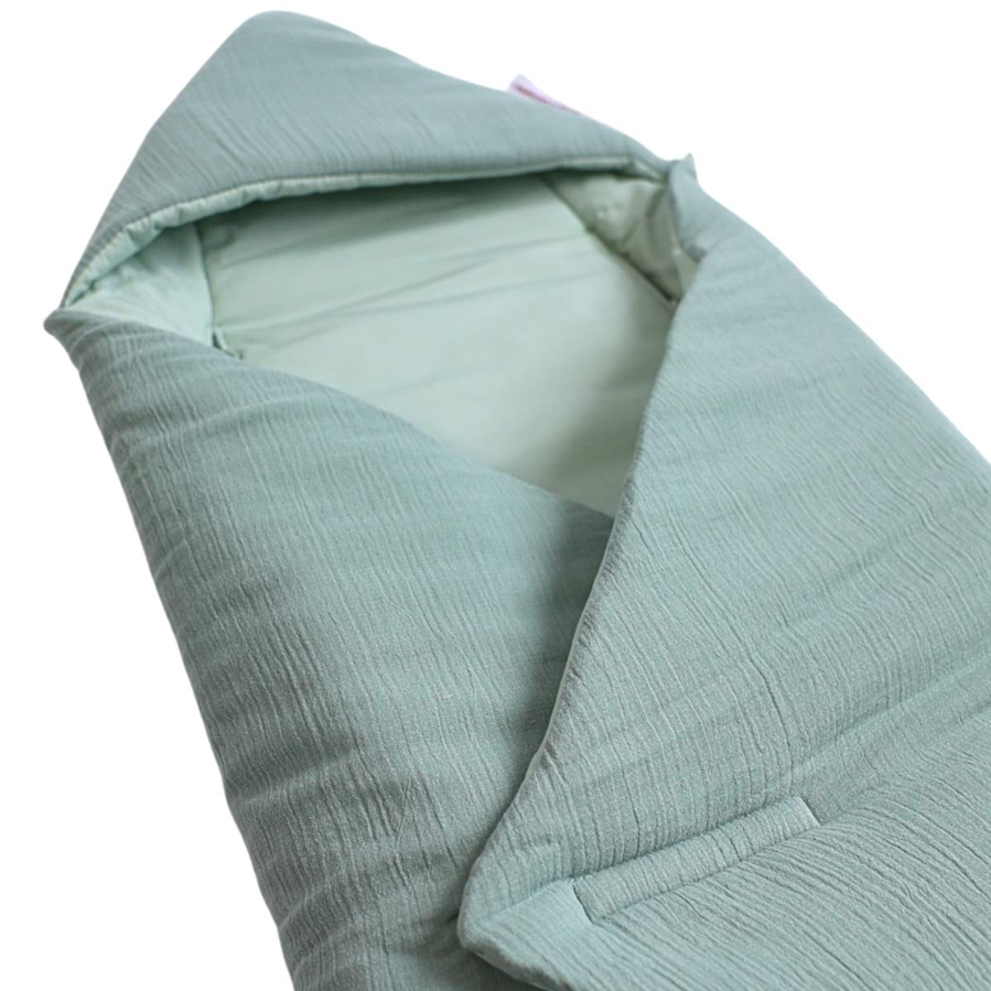 Einschlagdecke Musselin graublau/pastellgrün Einschlagdecke Musselin graublau/pastellgrün